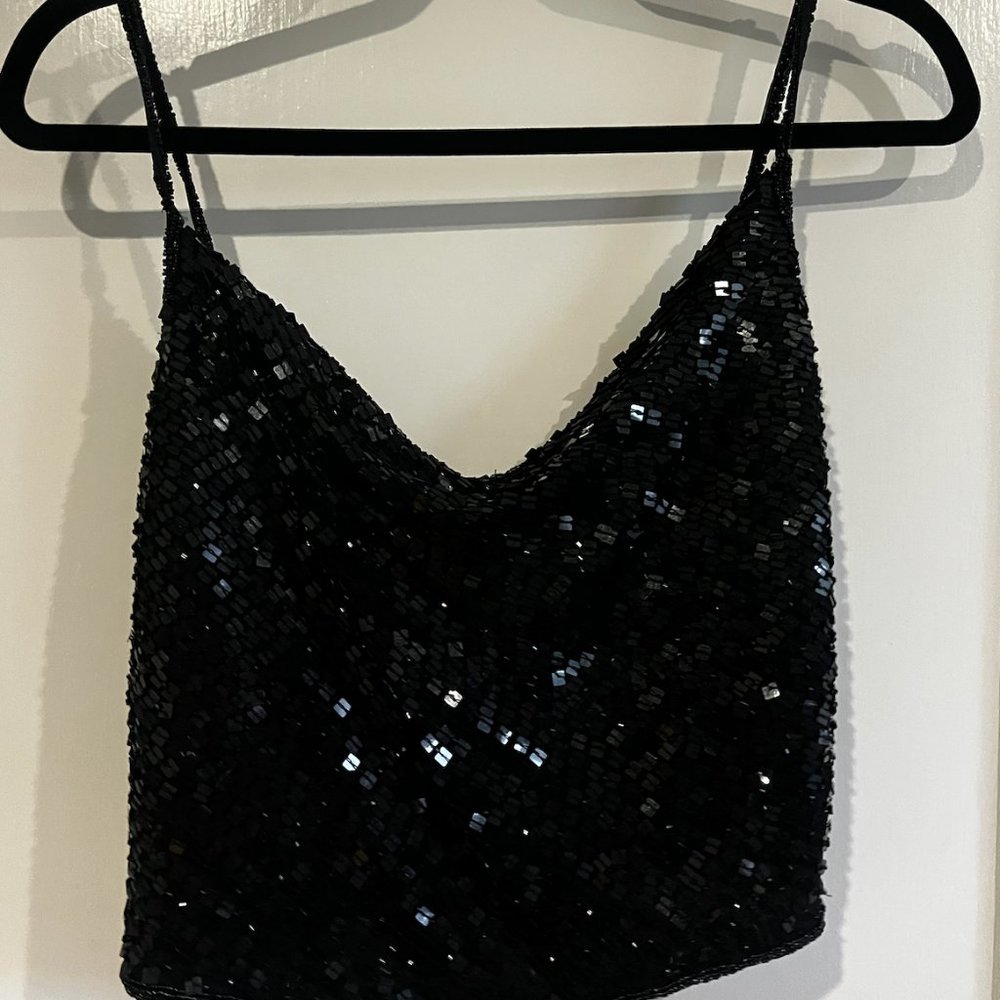 Black Sequin backless tie top
